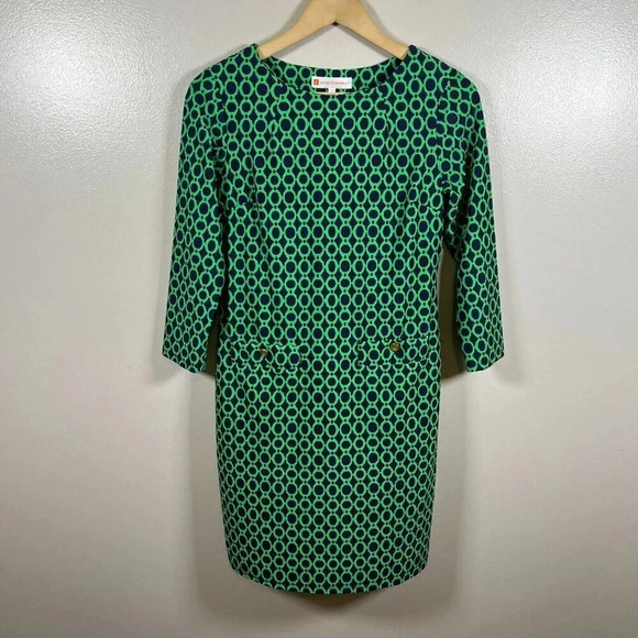Jude Connally Marlowe Dress Size Small Green Lattice Geo Work Office Career - Picture 1 of 7
